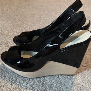 Nine West Black Patent Wedge Sandals